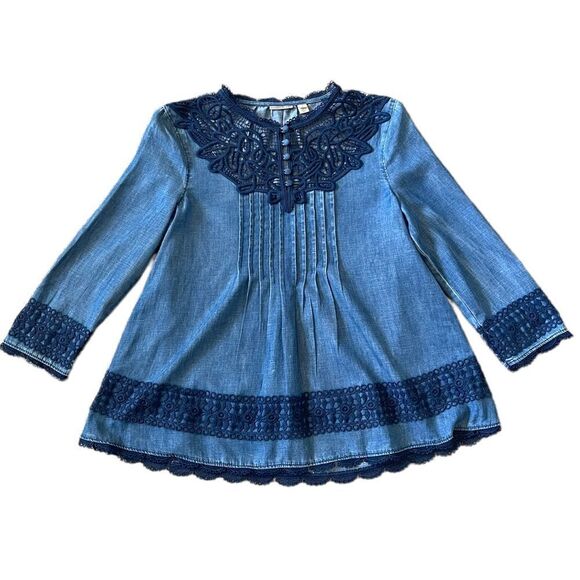 Anthropologie Holding Horses Petra Blue Laced Chambray Top Size 0 - Picture 1 of 15